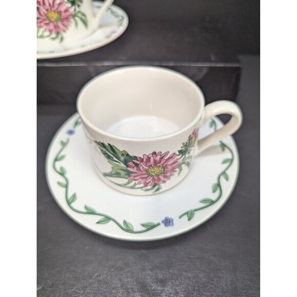 International Tableworks Terrace Blossoms 40 Flat Coffee Cup w/Saucer Set of 2 - Picture 3 of 10